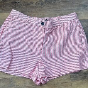 J. Crew red and white striped linen shorts. Size M.